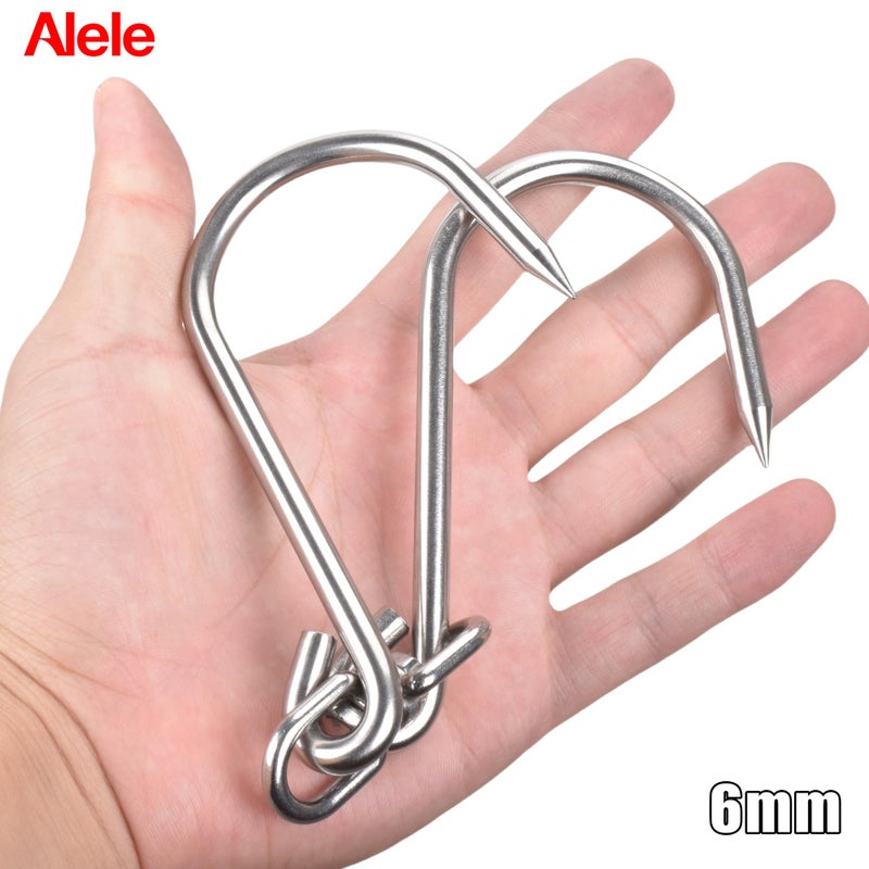 Alele 4pcs Swiveling Meat Hooks, 6mm Heavy Duty Stainless Steel Processing Butcher Hooks Fish Hunting Carcass Hanging Hook Pack of 4 (10 inch 6mm Swiveling Meat Hook) - Image 2